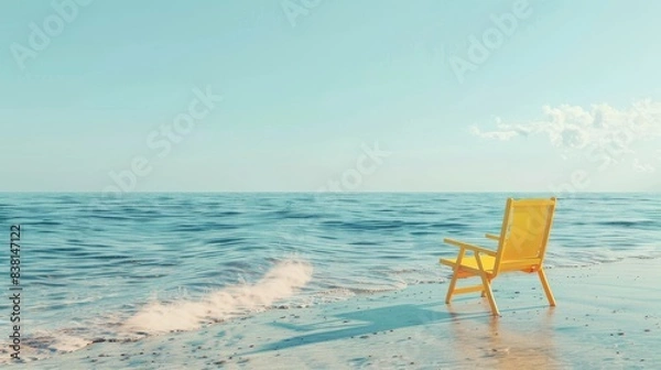 Fototapeta A yellow floating chair on the beach. Summer vacation concept in 3d.