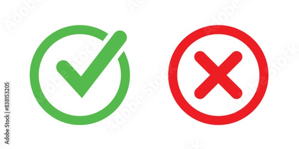 Obraz check mark icon button set. check box icon with right and wrong buttons and yes or no checkmark icons in green tick box and red cross