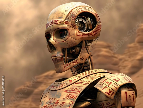 Fototapeta robot with hieroglyphic engravings