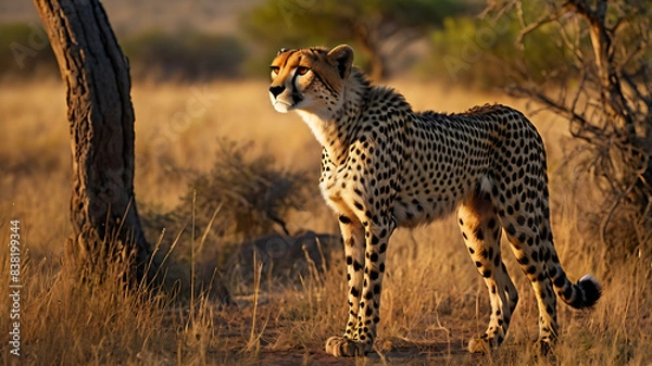 Fototapeta cheetah standing in the middle of the fores.
