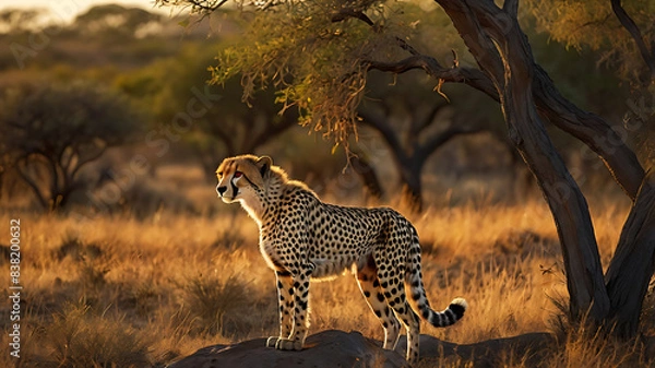 Fototapeta cheetah standing in the middle of the fores.