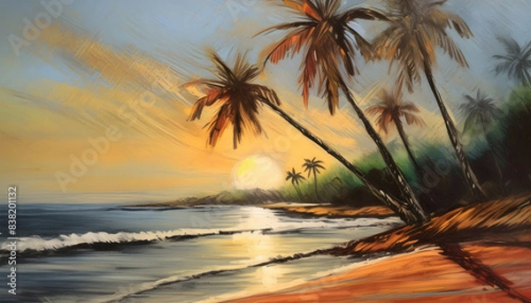 Fototapeta Minimalist sketch perspective Beautiful sunny summer sand of beach landscape, Drawing pen.