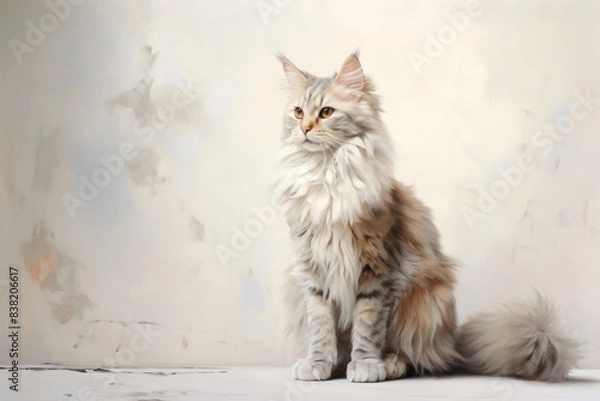 Obraz Portrait of a happy american curl cat in front of minimalist or empty room background