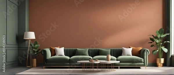 Fototapeta Luxury Business Lounge in Terracotta Brown with Gray, Camel, and Green - Modern Interior Design

