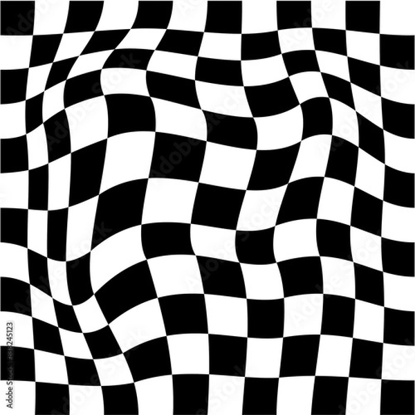 Fototapeta Wavy optical illusion checker pattern background, trippy checkerboard