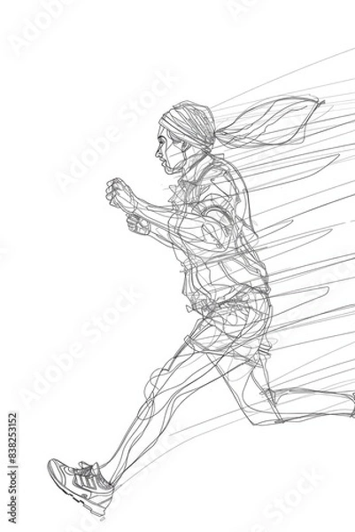 Fototapeta A person jogging in wet weather conditions