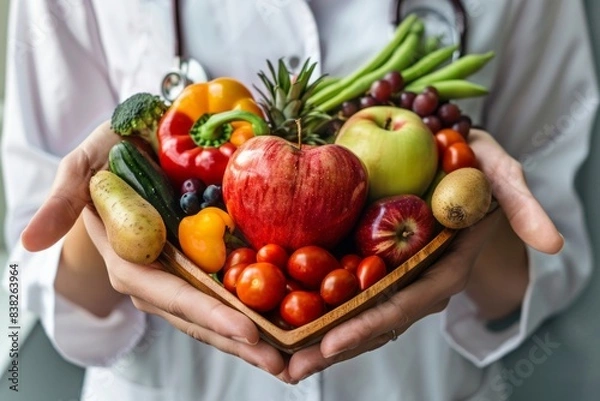 Fototapeta Nutrition expert is showcasing a lineup of cholesterol busting fruits and veggies as part of their crusade against heart disease highlighting the vital role of a wholesome diet in