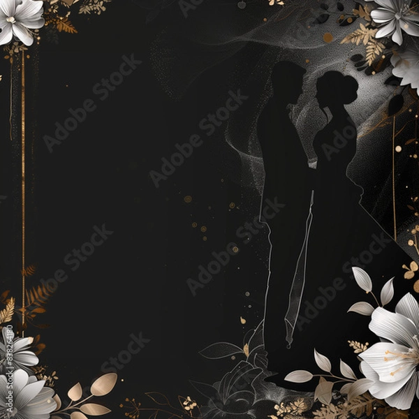 Obraz baba, sylwetka, plik wektorowy, ilustracja, beuty, moda, para, taniec, kwiat, kwiatowy, projekt, kocham, lud, taniec, sztuka, owłosienie, motyl, muzyka, tancerka, vintage, deseń, czesać, dama