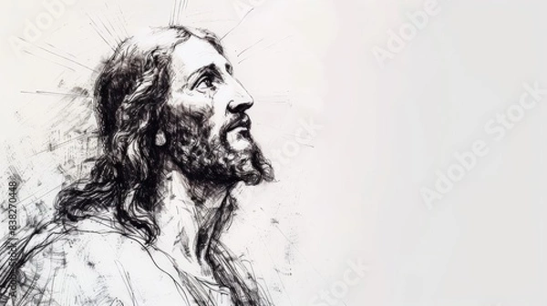 Fototapeta Sketch of Jesus Christ on white background.

