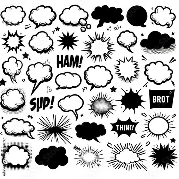 Obraz コミック風の吹き出しと効果音のアイコンセット