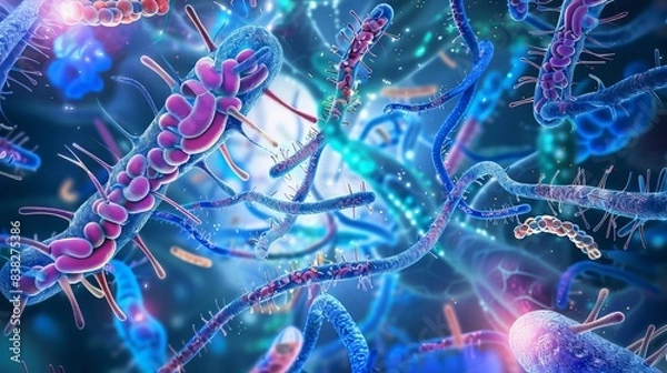 Obraz Otherworldly depictions of the role of gut microbiota in promoting overall health, abstract  , background