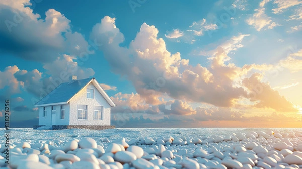 Fototapeta House on Floating Island with Dramatic Clouds