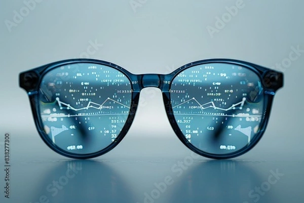 Fototapeta Lunettes avec graphiques financiers et données numériques