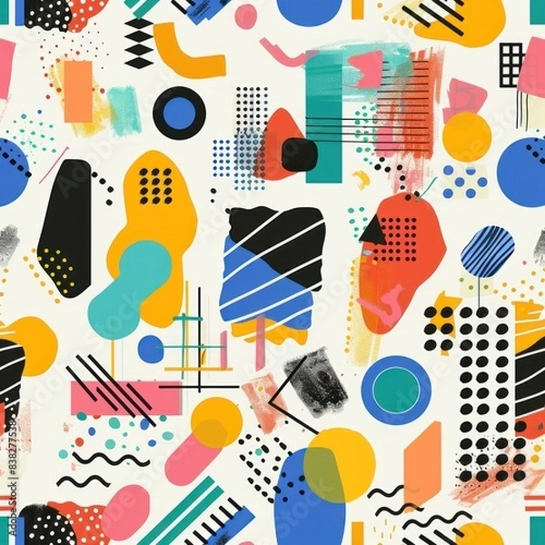 Obraz Background with colorful geometric shapes and patterns, irregular digital scribbled shapes, designed to evoke energetic abstract art images. creates a retro aesthetic atmosphere.