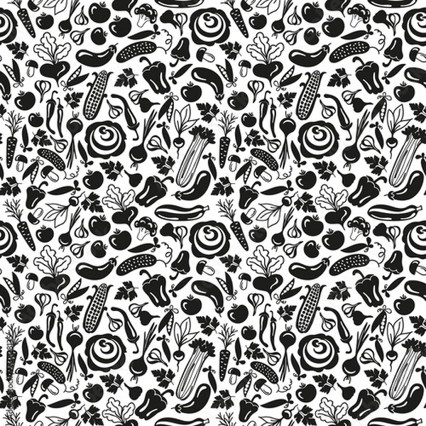 Fototapeta seamless pattern vector vegetables on a white background