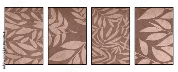 Obraz Set of 4 Printable botanical illustration. Rustic style home decor, wall decoration, picture in the frame. Grunge, vintage illustration.