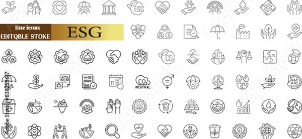 Fototapeta ESG Icon editable stroke outline icons set.