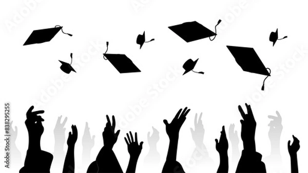 Fototapeta Silhouette throwing a graduation cap Used for decoration, advertising design, websites or publications, banners, posters and brochures.