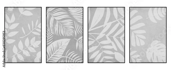 Fototapeta Set of 4 Printable botanical illustration. Rustic style home decor, wall decoration, picture in the frame. Grunge, vintage illustration.