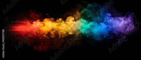 Fototapeta Textured Background Rainbow smoke, negative space, isolated on black background, advertising photoshoot, pride month LGBTQIA theme