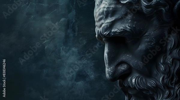 Fototapeta Close Up of a Stone Sculpture of a Mans Face With a Beard. Generative AI