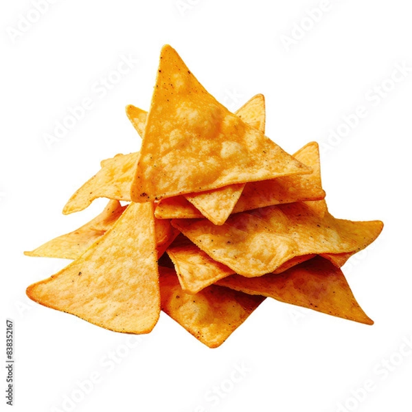 Fototapeta A pile of crispy, crunchy, delicious nachos isolated on transparent background