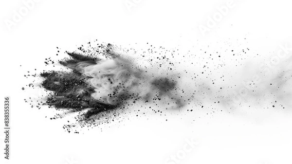 Fototapeta Gray Powder, hand shape  fog or smoke vivid color isolated transparent. Abstract black dust exploding on white background. Airborne, allergies. A ghostly hand shape