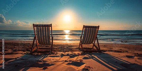 Obraz Deckchairs on Beach with Dramatic Sky
