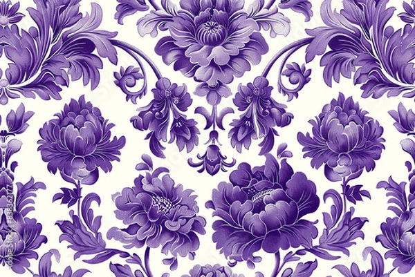 Obraz Seamless purple floral pattern on white background