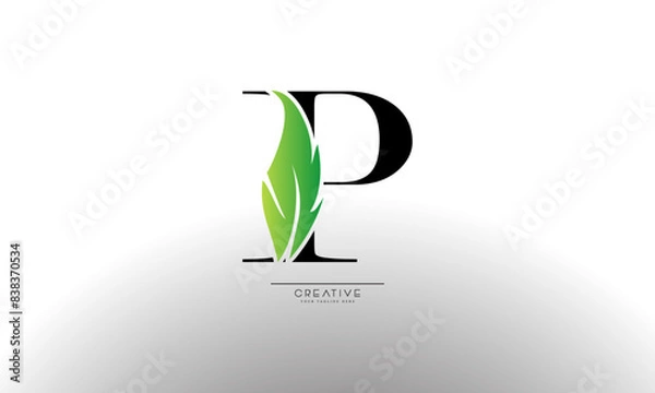 Fototapeta Letter P eco leaf logo icon design template elements. Vector color sign
