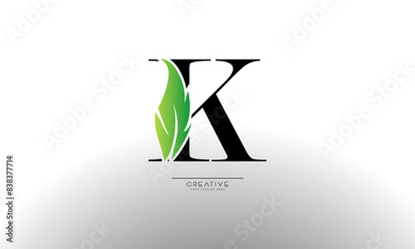 Fototapeta Letter K eco leaf logo icon design template elements. Vector color sign
