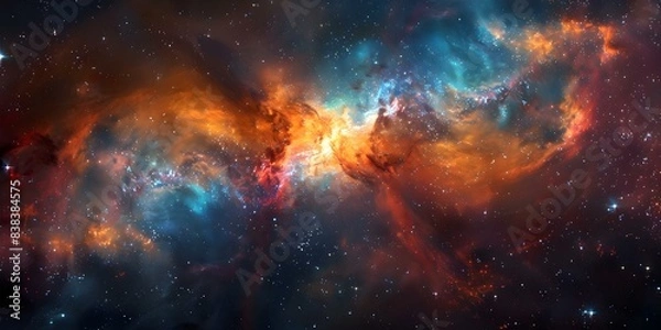 Fototapeta Vibrant nebula swirls of cosmic dust and gas resemble a celestial painting. Concept Astronomy, Nebulae, Celestial Art, Space Exploration
