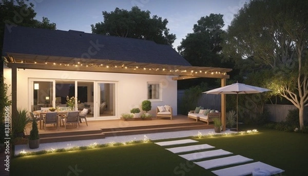 Fototapeta modern house with glowing lights