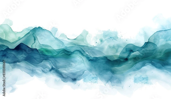 Obraz Blau grüne Wellen aus Wasserfarbe, Aquarell