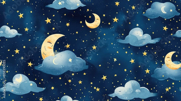Fototapeta A magical winter night sky with a bright moon and countless twinkling stars