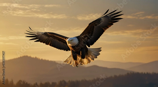 Obraz eagle soars with outstretched wings in golden sun light