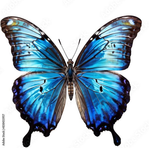 Obraz  Morpho Butterfly isolated on white background - Stunning Iridescent Blue Wings (High-Resolution PNG)