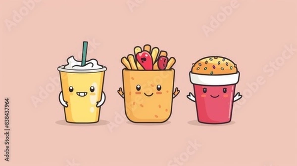 Fototapeta Three different types of food are shown with faces, AI