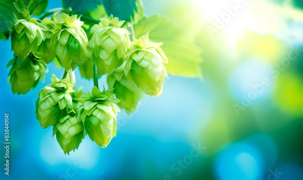 Fototapeta Fresh green hops background with copy space