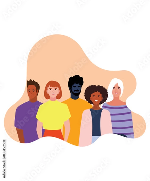 Fototapeta Minimalistic Flat Style Art Of 5 Diverse People Vectors Showing Inclusion