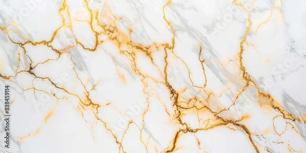 Obraz Abstract background of luxurious white marble with liquid metallic golden veins. Creative minimal design for banner, invitation, wallpaper, website, packaging