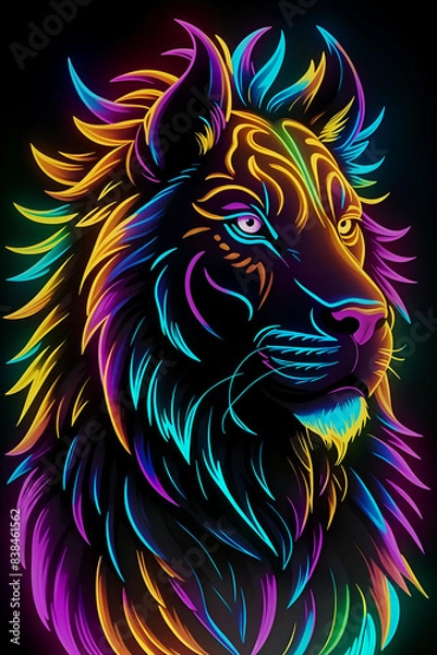 Obraz Lion colored neon art