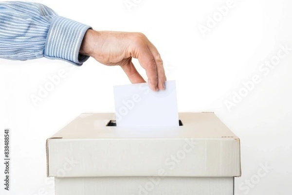 Fototapeta A hand voting in a ballot box