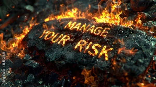 Obraz Manage Your Risk. Risk Management. Text on a burning rock