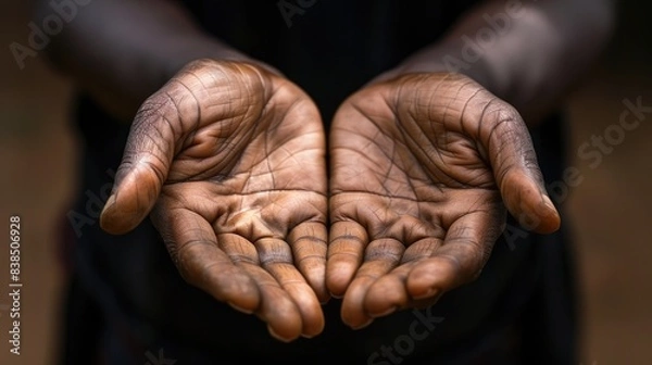 Fototapeta Black Hands Cupped. African Woman's Empty Cupped Palms Displaying Hopelessness