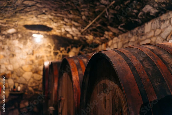 Obraz wine barrels in cellar