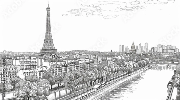 Fototapeta Colouring landscape of Paris
