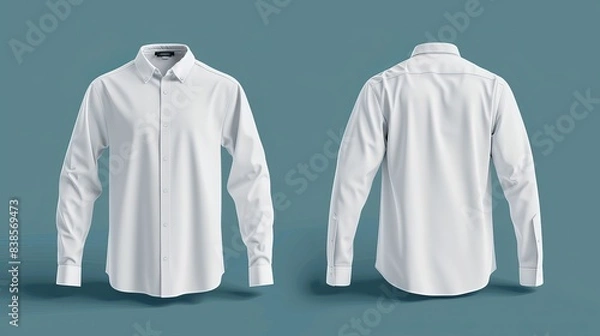 Fototapeta Blank long sleeve collared shirt mockup front and back views plain tshirt design presentation for print 3D rendering 3D illustration