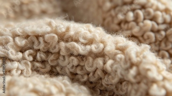 Fototapeta Soft and fluffy texture of brushed wool with delicate fibers creating a plush surface. Small tightly packed curls add dimension and warmth
