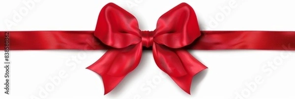 Fototapeta Beautiful red bow with red ribbon isolated on white background for page decor